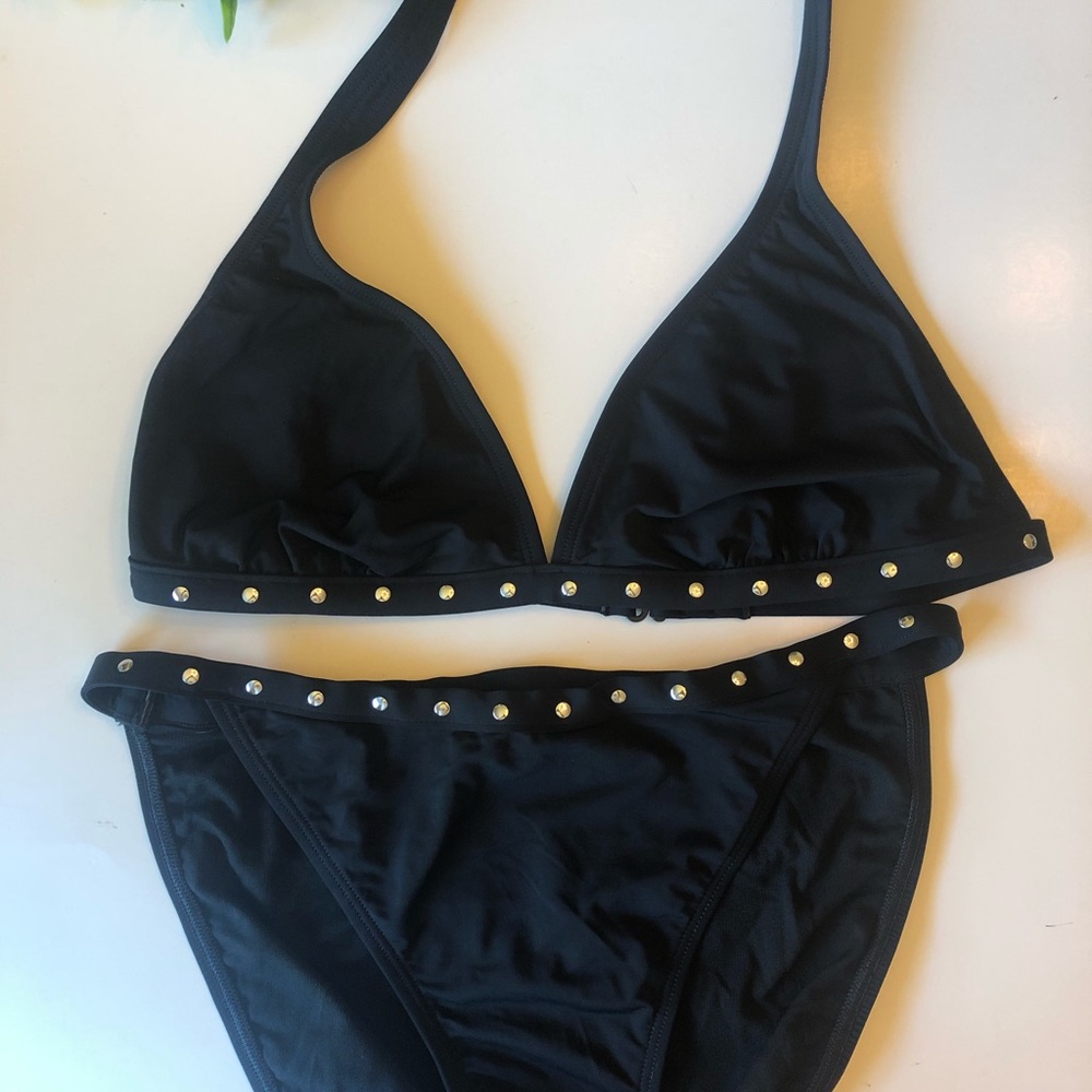 🍋EUC BAJA BLUE~BLACK BIKINI WITH SILVER DETAIL - Picture 3 of 9